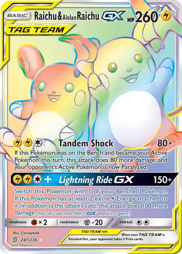 Raichu & Alolan Raichu GX (Secret)  - Holofoil SM  Unified Minds - Secret Rare