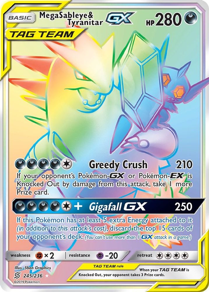 Mega Sableye & Tyranitar GX (Secret)  - Holofoil SM  Unified Minds - Secret Rare
