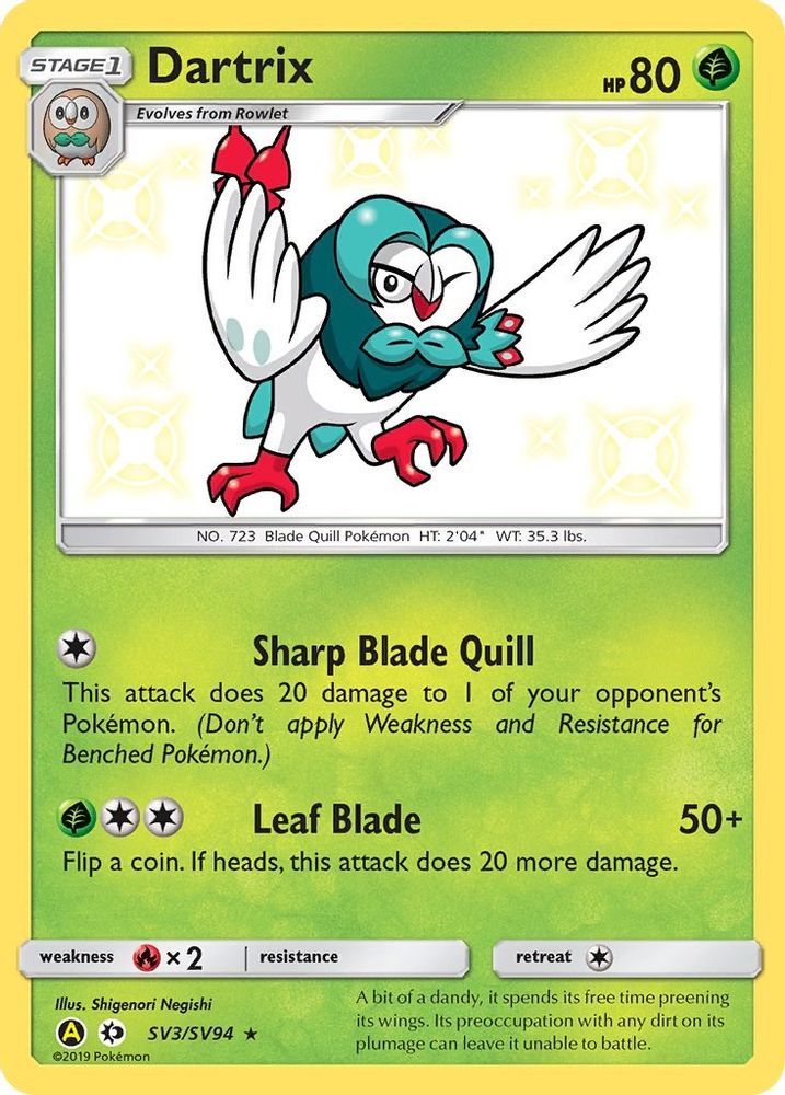 Dartrix SV3  - Holofoil Hidden Fates Shiny Vault - Shiny Holo Rare