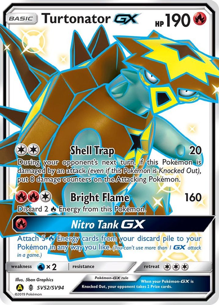 Turtonator GX SV52  - Holofoil Hidden Fates Shiny Vault - Shiny Holo Rare