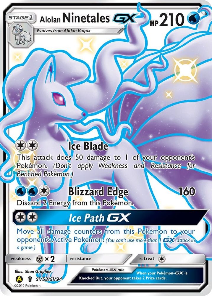 Alolan Ninetales GX SV53  - Holofoil Hidden Fates Shiny Vault - Shiny Holo Rare