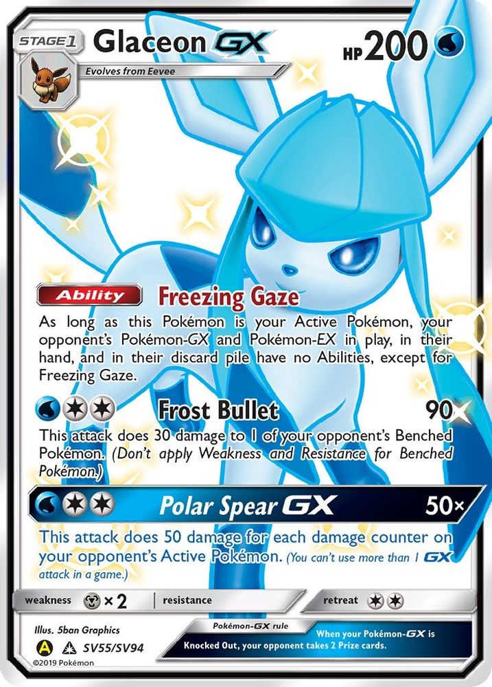 Glaceon GX SV55  - Holofoil Hidden Fates Shiny Vault - Shiny Holo Rare