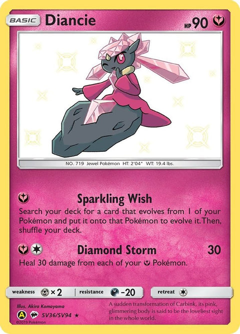 Diancie SV36  - Holofoil Hidden Fates Shiny Vault - Shiny Holo Rare