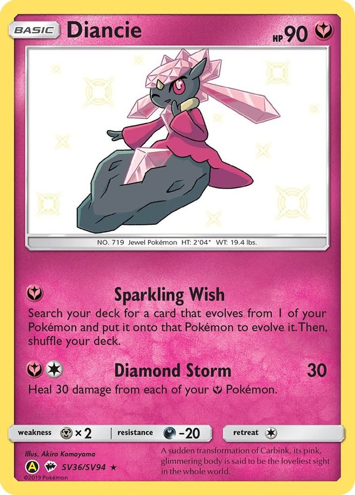 Diancie SV36  - Holofoil Hidden Fates Shiny Vault - Shiny Holo Rare
