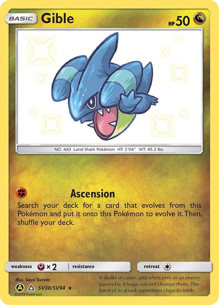 Gible SV38  - Holofoil Hidden Fates Shiny Vault - Shiny Holo Rare