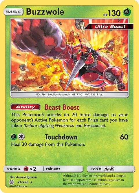 Buzzwole 021/236  - Holofoil SM  Cosmic Eclipse - Holo Rare