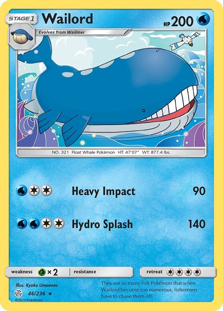 Wailord 046/236  - Reverse Holofoil SM  Cosmic Eclipse - Rare