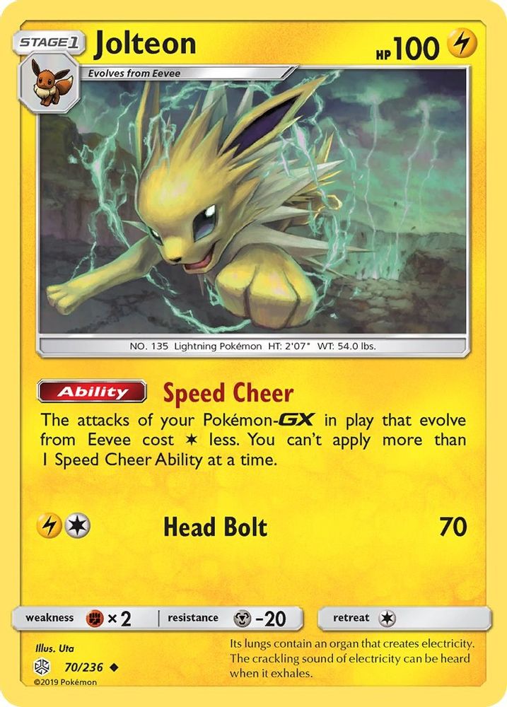Jolteon 070  - Reverse Holofoil SM  Cosmic Eclipse - Uncommon