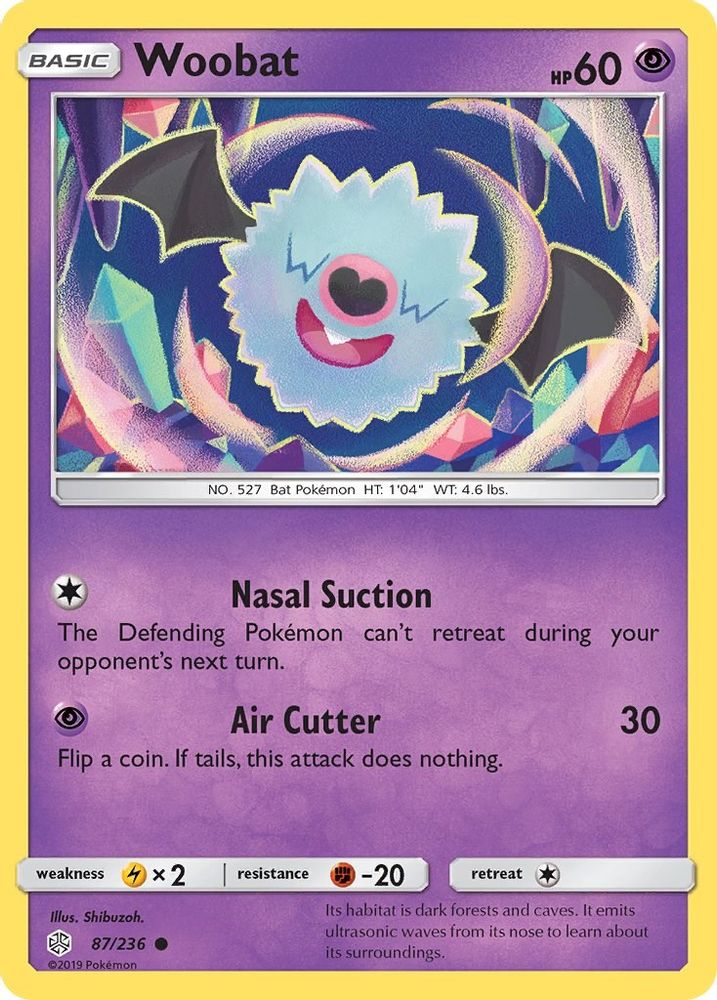 Woobat 087  - Reverse Holofoil SM  Cosmic Eclipse - Common