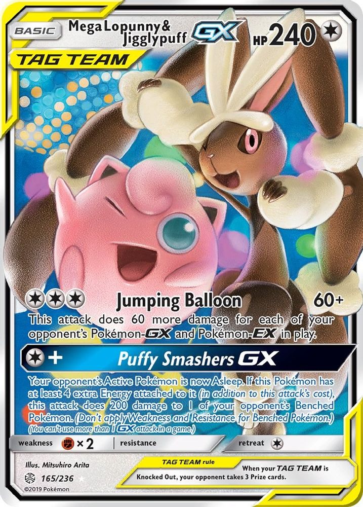 Mega Lopunny & Jigglypuff GX 165  - Holofoil SM  Cosmic Eclipse - Ultra Rare
