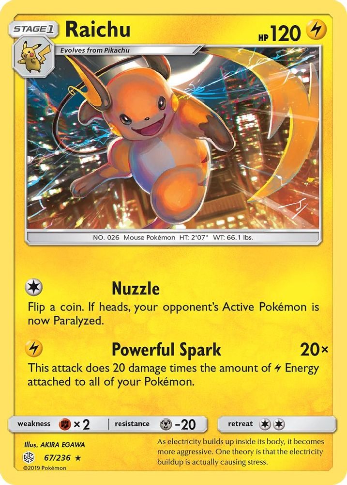 Raichu 067  - Reverse Holofoil SM  Cosmic Eclipse - Rare
