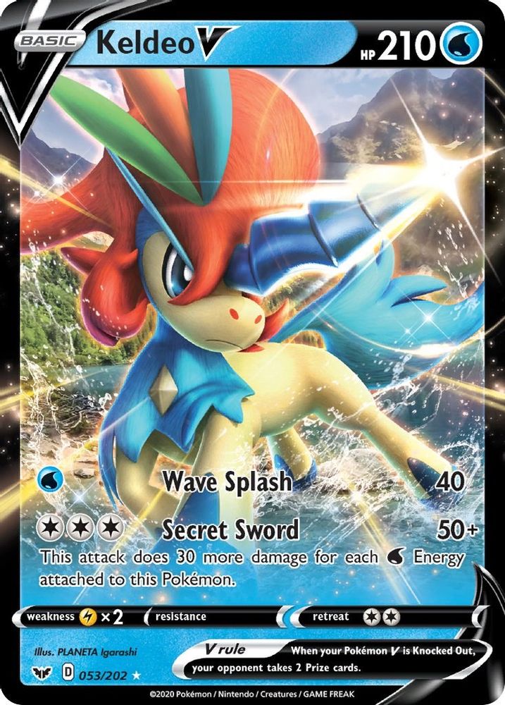 Keldeo V 053  - Holofoil SWSH01 Sword & Shield Base Set - Ultra Rare