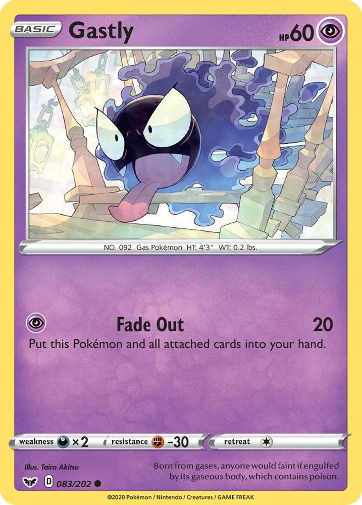 Gastly 083  - Reverse Holofoil SWSH01 Sword & Shield Base Set - Common