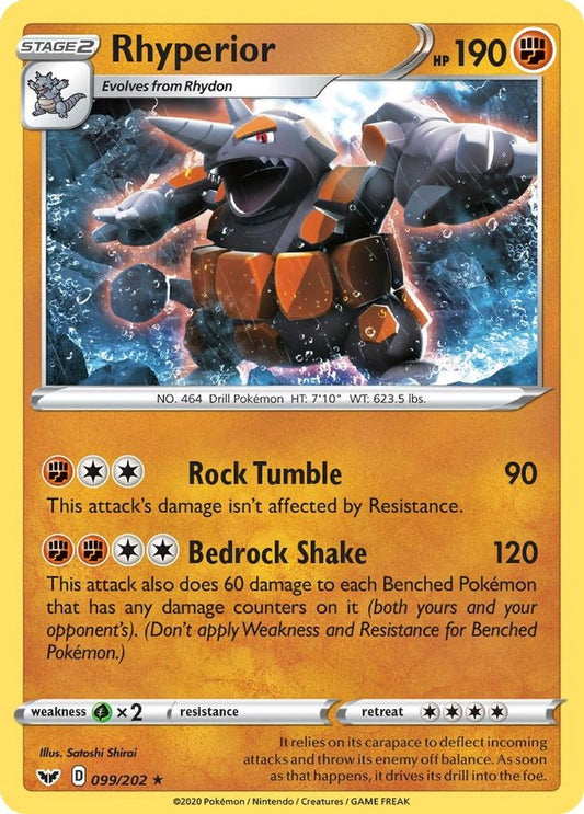 Rhyperior 099  - Reverse Holofoil SWSH01 Sword & Shield Base Set - Holo Rare
