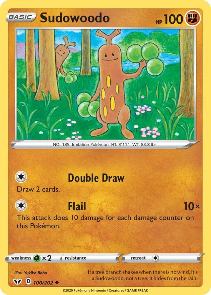 Sudowoodo 100  - Reverse Holofoil SWSH01 Sword & Shield Base Set - Uncommon