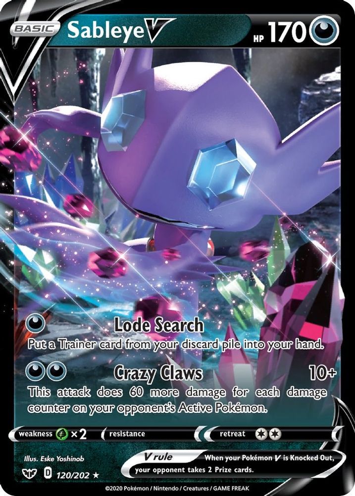 Sableye V 120  - Holofoil SWSH01 Sword & Shield Base Set - Ultra Rare