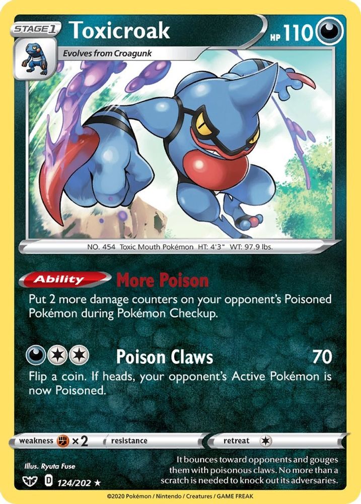 Toxicroak 124  - Reverse Holofoil SWSH01 Sword & Shield Base Set - Holo Rare