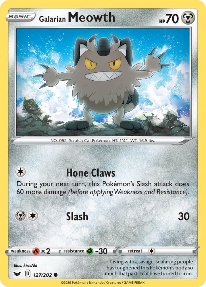 Galarian Meowth 127  - Reverse Holofoil SWSH01 Sword & Shield Base Set - Common