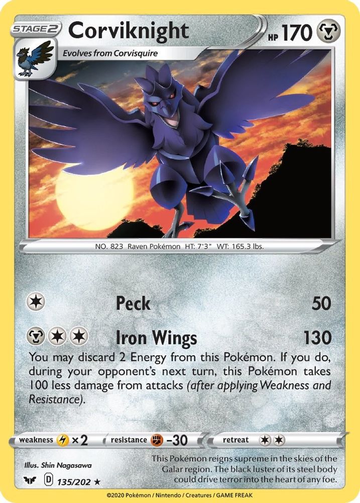 Corviknight 135  SWSH01 Sword & Shield Base Set - Rare