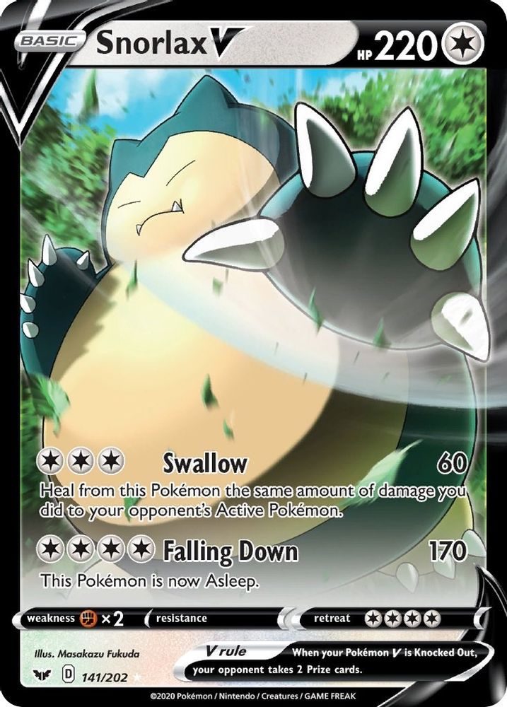 Snorlax V 141  - Holofoil SWSH01 Sword & Shield Base Set - Ultra Rare