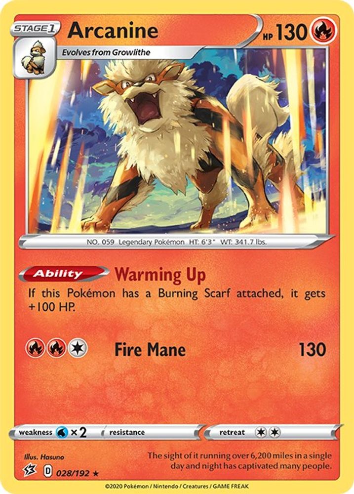 Arcanine 028  - Reverse Holofoil SWSH02 Rebel Clash - Rare