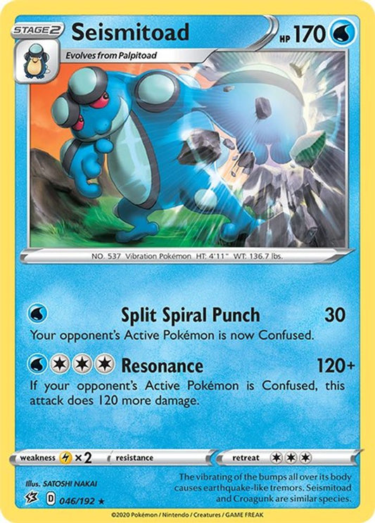 Seismitoad 046  - Reverse Holofoil SWSH02 Rebel Clash - Rare