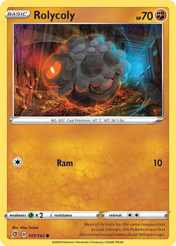 Rolycoly 105  - Reverse Holofoil SWSH02 Rebel Clash - Common