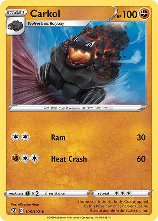Carkol 106/192  - Reverse Holofoil SWSH02 Rebel Clash - Uncommon