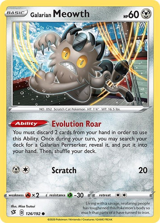 Galarian Meowth 126  - Reverse Holofoil SWSH02 Rebel Clash - Common