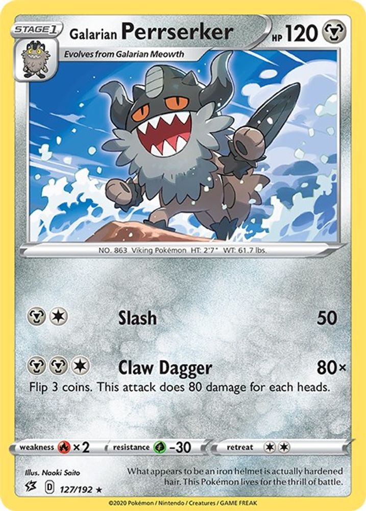 Galarian Perrserker 127/192  - Reverse Holofoil SWSH02 Rebel Clash - Rare
