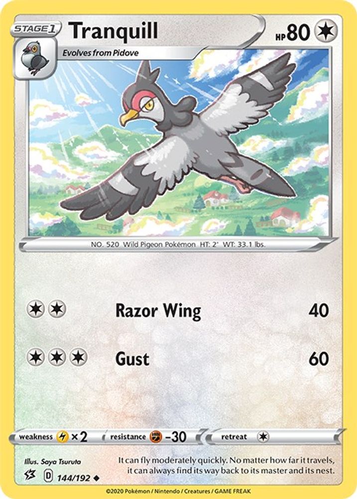Tranquill/192  - Reverse Holofoil SWSH02 Rebel Clash - Uncommon