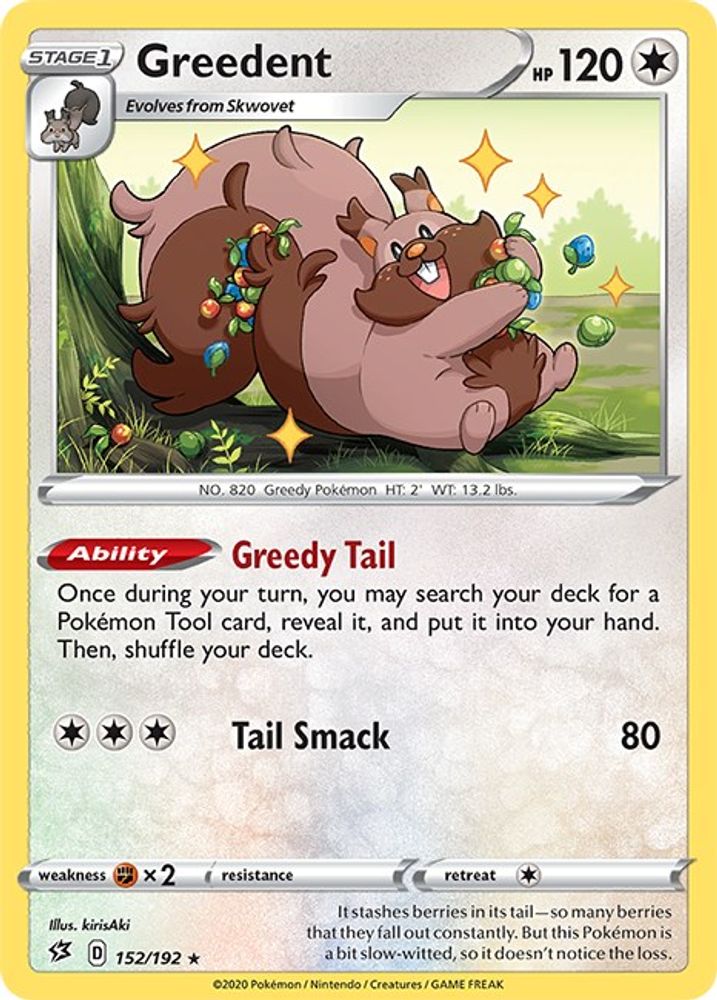 Greedent 152  - Reverse Holofoil SWSH02 Rebel Clash - Rare