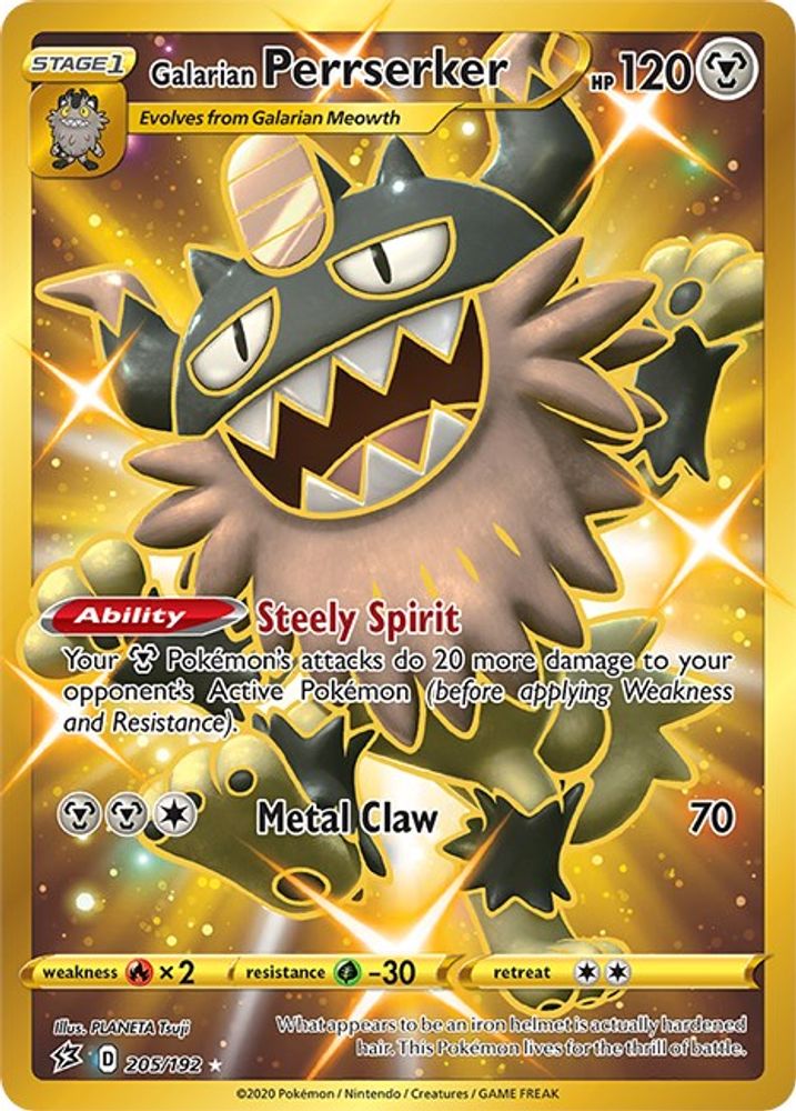 Galarian Perrserker (Secret) 205  - Holofoil SWSH02 Rebel Clash - Secret Rare