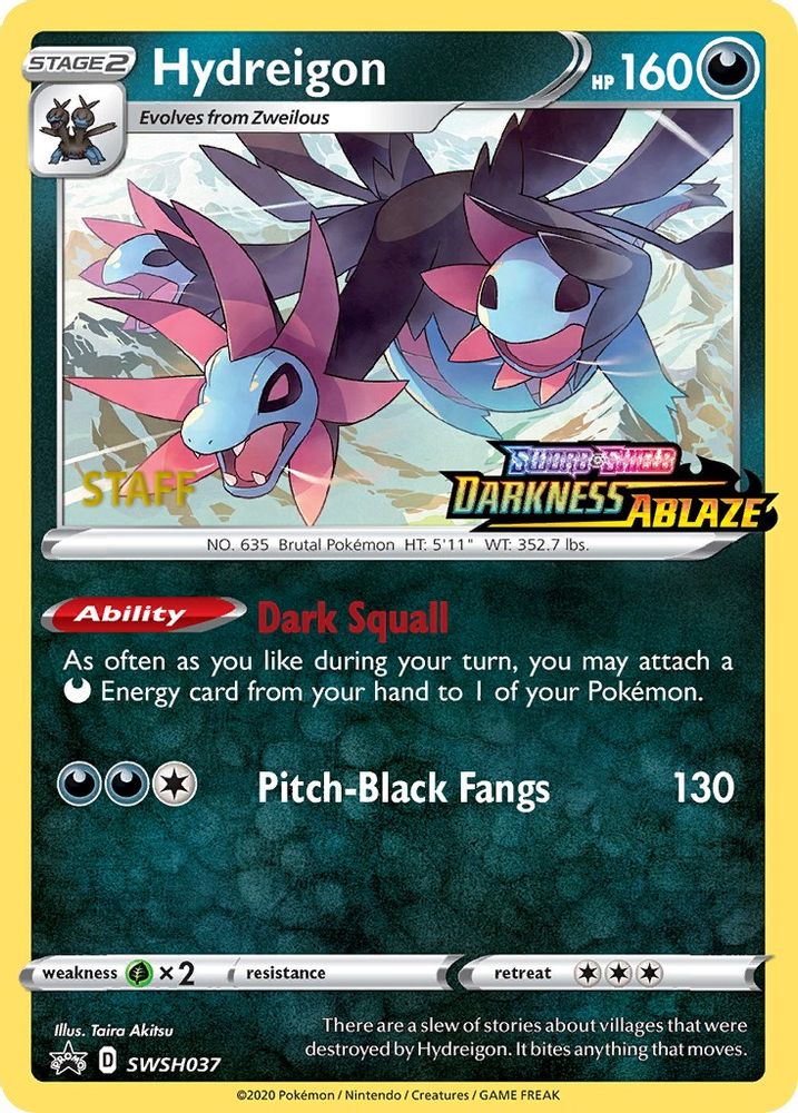 Hydreigon - SWSH037 (Prerelease) [Staff]  - Holofoil SWSH Sword & Shield Promo Cards - Promo