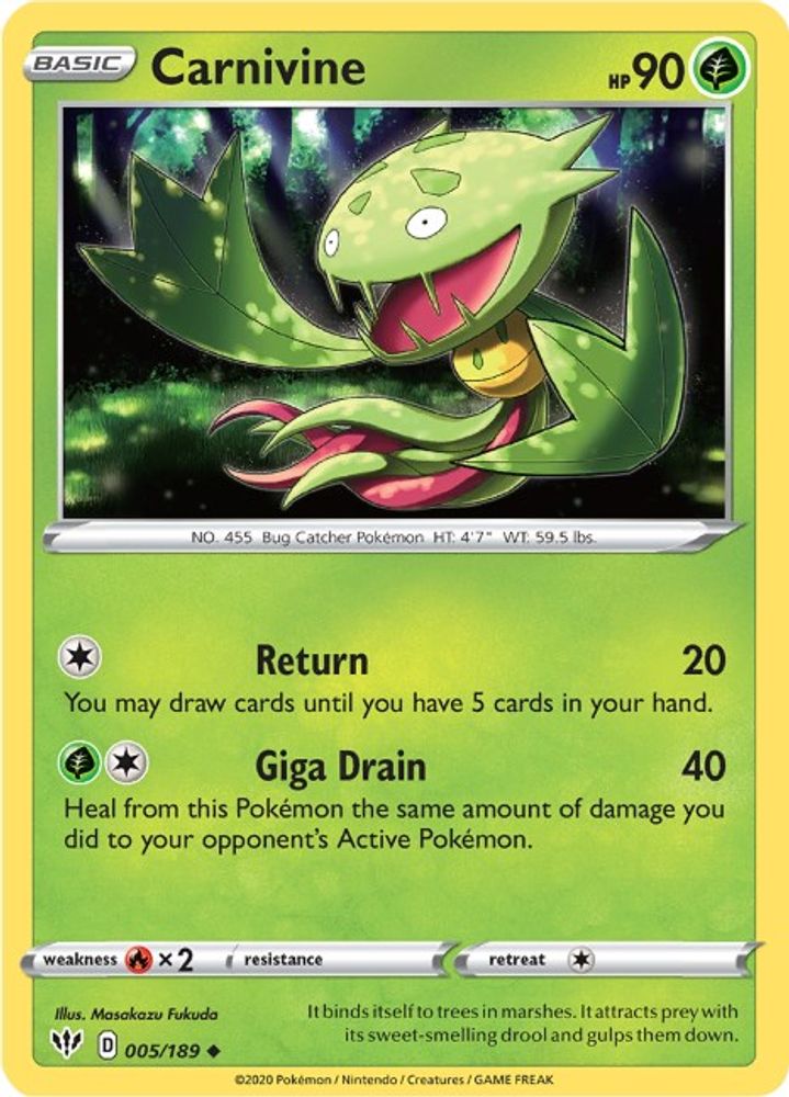 Carnivine 005  - Reverse Holofoil SWSH03 Darkness Ablaze - Uncommon