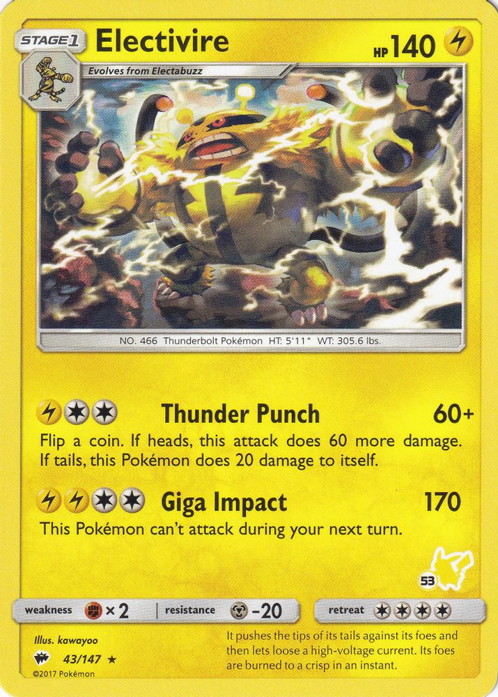 Electivire - 43/147 (#53 Pikachu Stamped)/147  Battle Academy - Promo