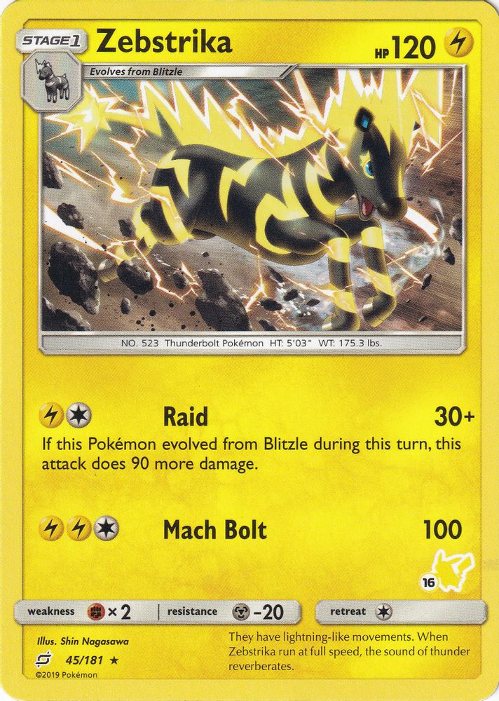 Zebstrika - 45/181 (#16 Pikachu Stamped)/181  Battle Academy - Promo