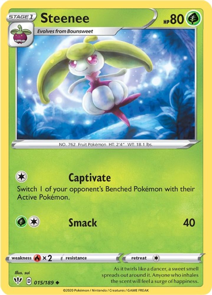 Steenee 015  - Reverse Holofoil SWSH03 Darkness Ablaze - Uncommon