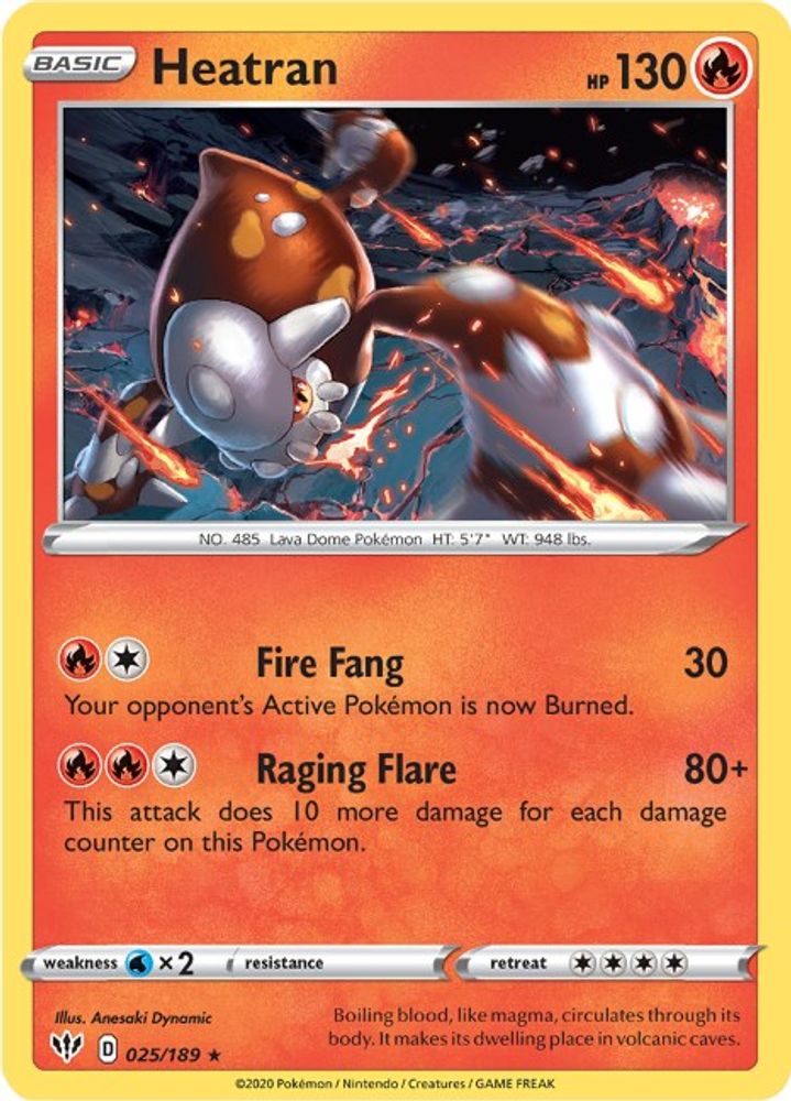 Heatran 025  - Reverse Holofoil SWSH03 Darkness Ablaze - Holo Rare