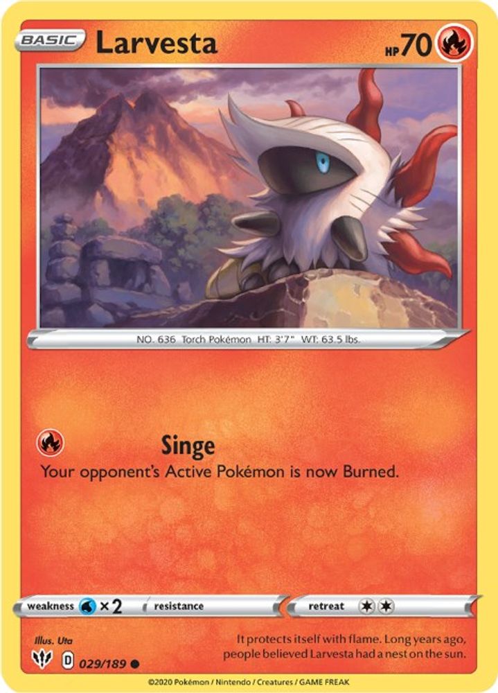 Larvesta 029  - Reverse Holofoil SWSH03 Darkness Ablaze - Common