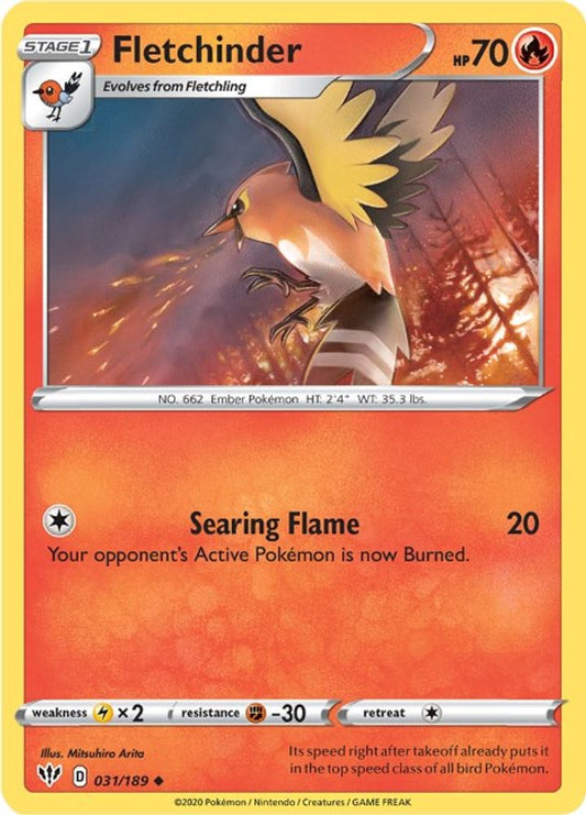 Fletchinder 031  - Reverse Holofoil SWSH03 Darkness Ablaze - Uncommon