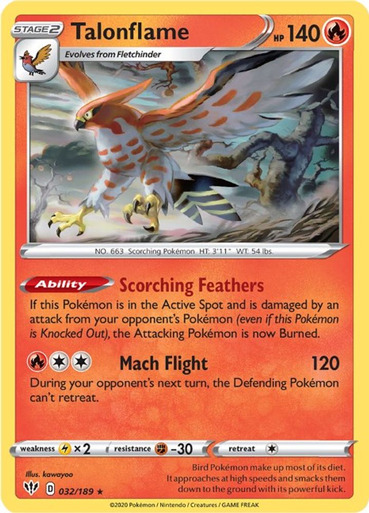 Talonflame 032  SWSH03 Darkness Ablaze - Rare