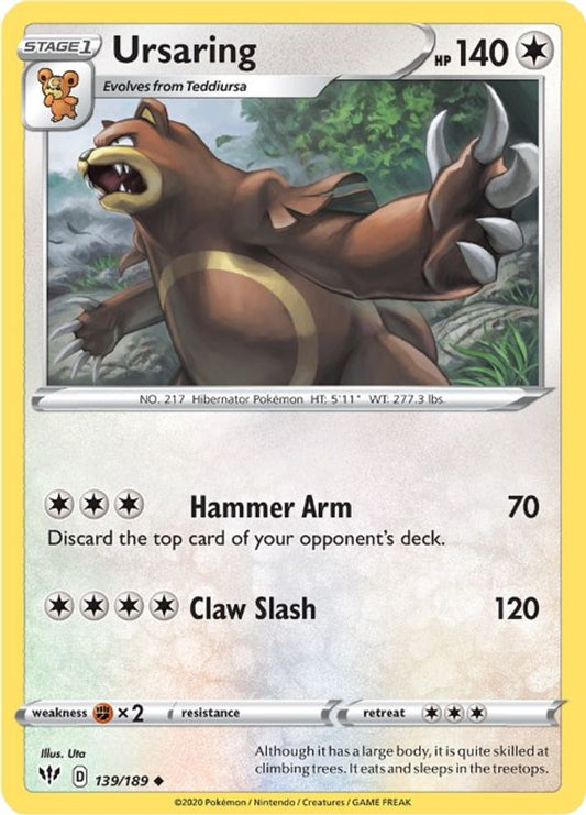 Ursaring 139  - Reverse Holofoil SWSH03 Darkness Ablaze - Uncommon