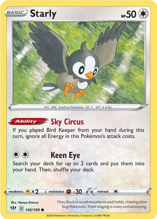 Starly 145  - Reverse Holofoil SWSH03 Darkness Ablaze - Common
