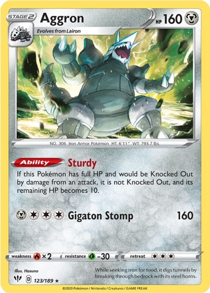 Aggron 123  - Holofoil SWSH03 Darkness Ablaze - Holo Rare