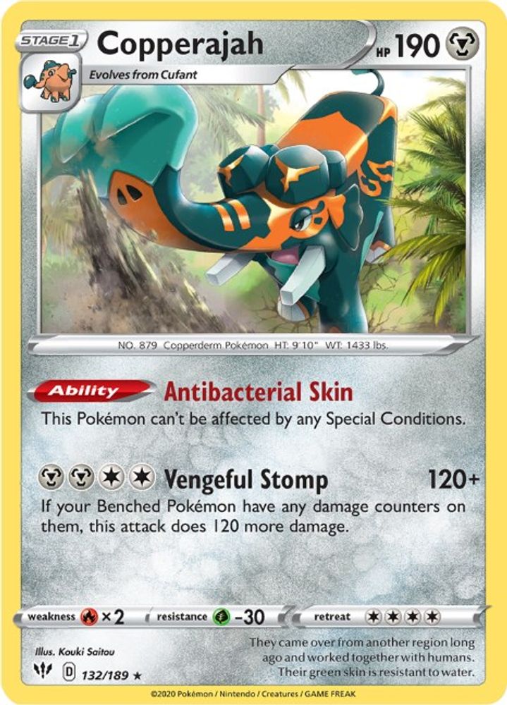 Copperajah 132  - Reverse Holofoil SWSH03 Darkness Ablaze - Holo Rare
