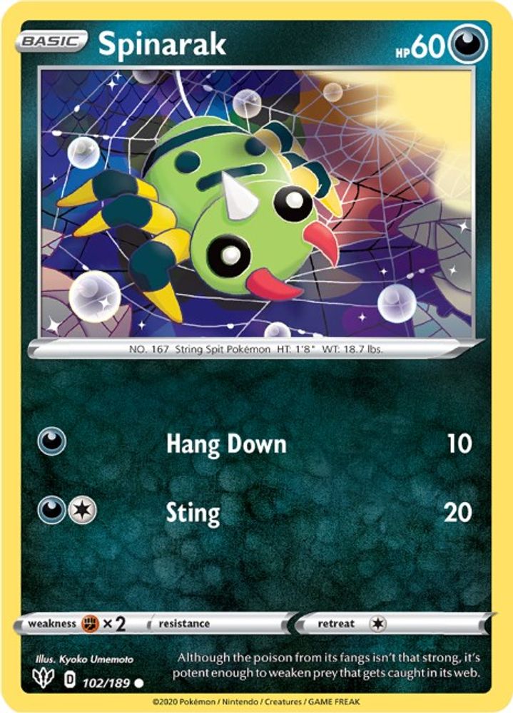 Spinarak 102  SWSH03 Darkness Ablaze - Common