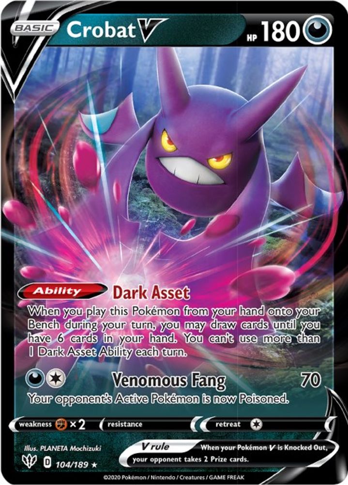 Crobat V 104  - Holofoil SWSH03 Darkness Ablaze - Ultra Rare
