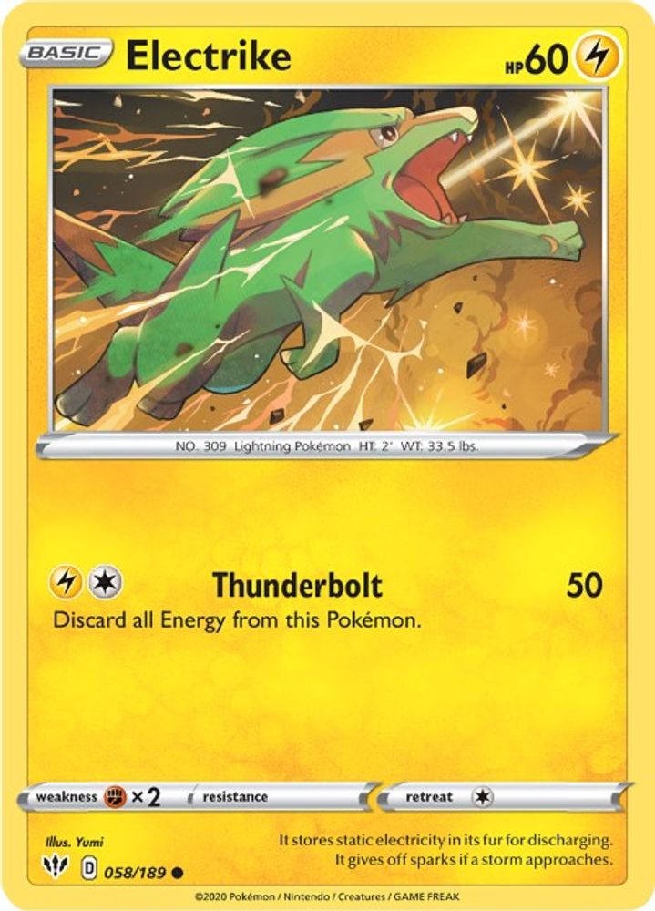 Electrike 058  - Reverse Holofoil SWSH03 Darkness Ablaze - Common