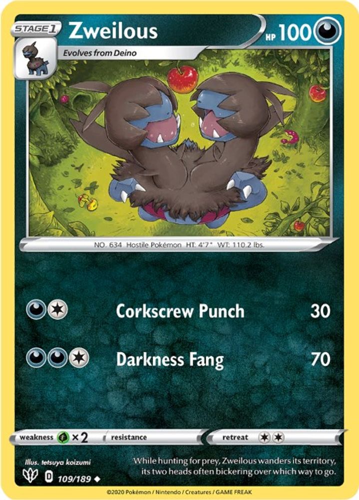 Zweilous 109  SWSH03 Darkness Ablaze - Uncommon